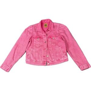 GAP Denim Jacket Womens Medium Pink Barbie Puff Shoulder Trucker 2023 Collab